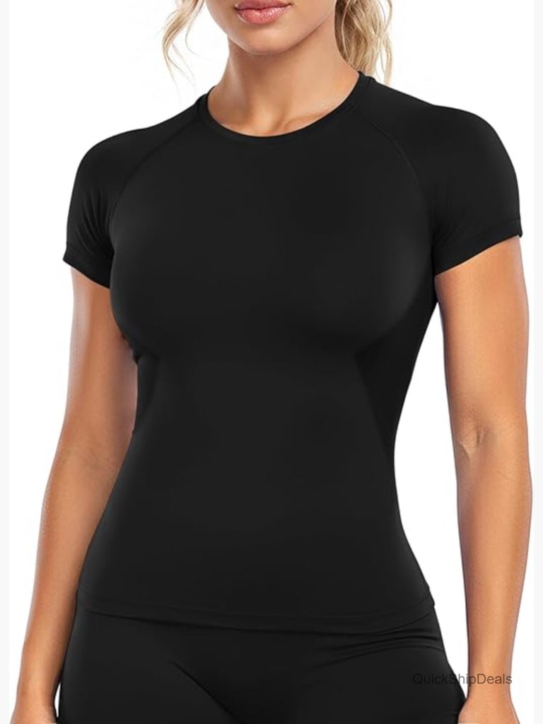 Short Sleeve Longline Athletic Top Fitted Crew Neck Yoga Sports Compression